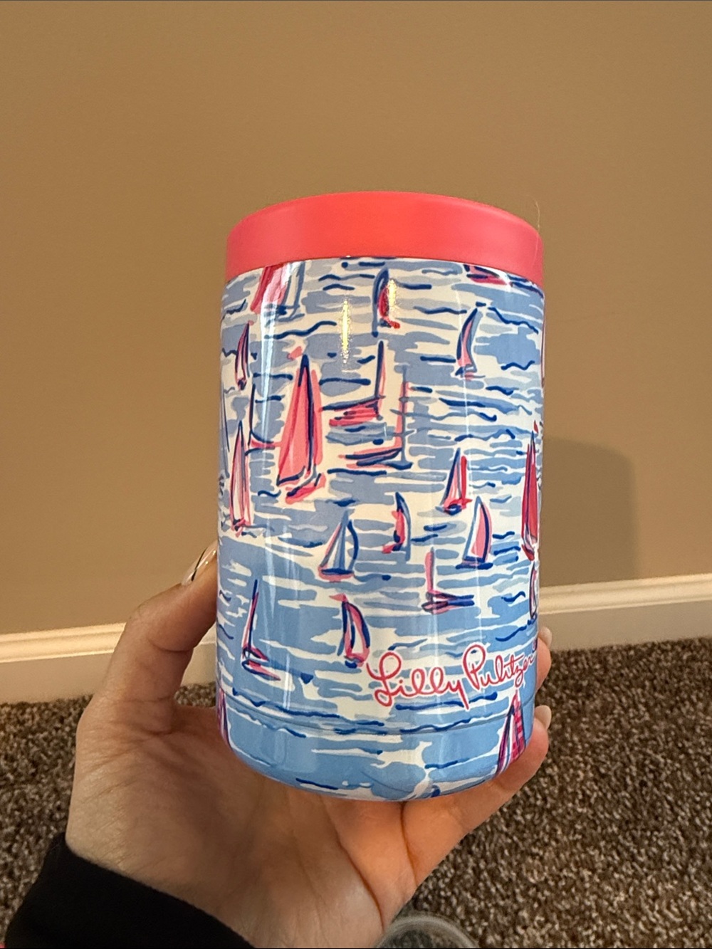 Lilly Pulitzer Blue & Pink Sailboat Can Cooler